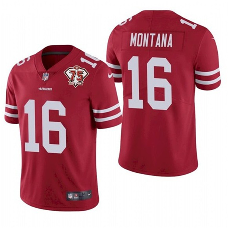 Nike 49ers 16 Joe Montana Red 75th Anniversary Vapor Untouchable Limited Jersey