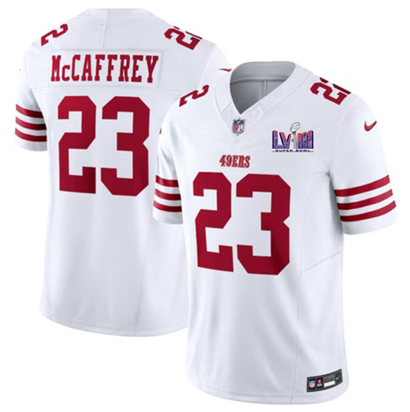 Nike 49ers 23 Christian McCaffrey White 2024 Super Bowl LVIII Color Rush Vapor Untouchable Limited Jersey