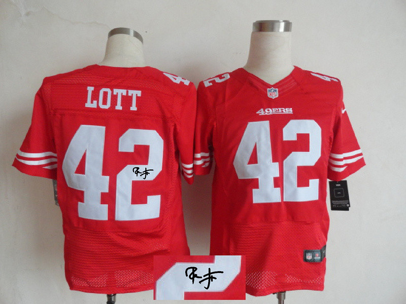  49ers 42 Ronnie Lott Red Signature Edition Elite Jersey