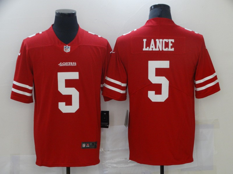 Nike 49ers 5 Trey Lance Red 2021 Draft Vapor Limited Jersey