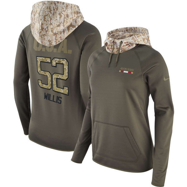  49ers 52 Patrick Willis Olive Women Salute To Service Pullover Hoodie