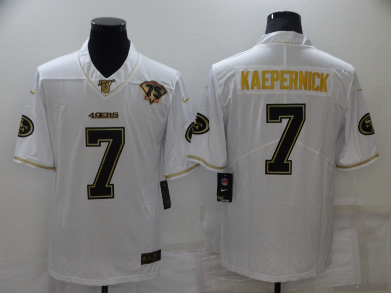 Nike 49ers 7 Colin Kaepernick White Gold 75th Anniversary Vapor Limited Jersey