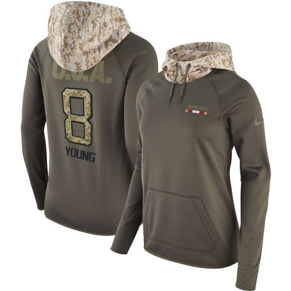  49ers 8 Steve Young Olive Women Salute To Service Pullover Hoodie