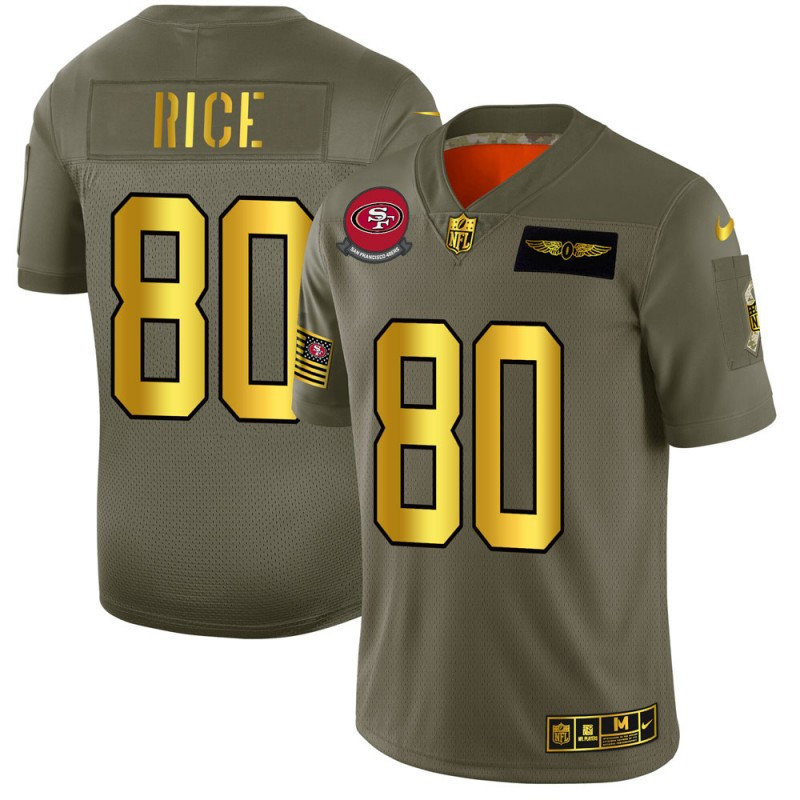 Nike 49ers 80 Jerry Rice 2019 Olive Gold Salute To Service Limited Jersey