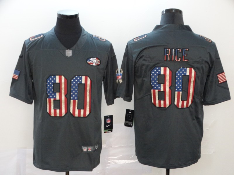 Nike 49ers 80 Jerry Rice 2019 Salute To Service USA Flag Fashion Limited Jersey
