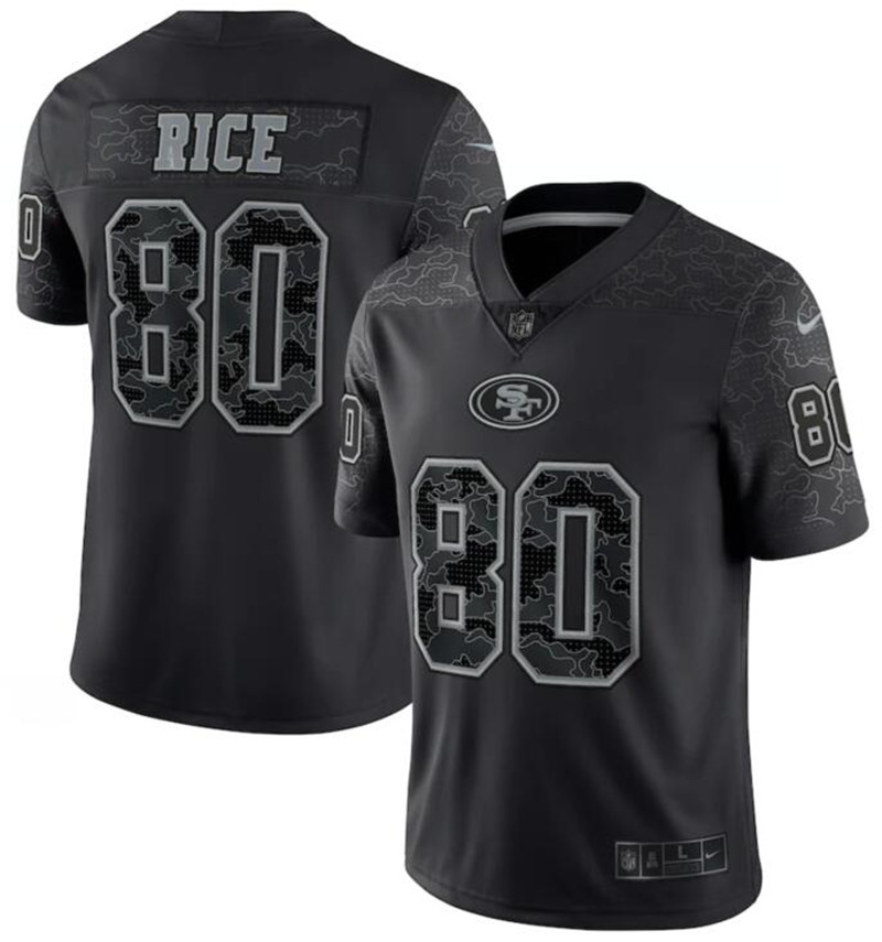 Nike 49ers 80 Jerry Rice Black RFLCTV Limited Jersey