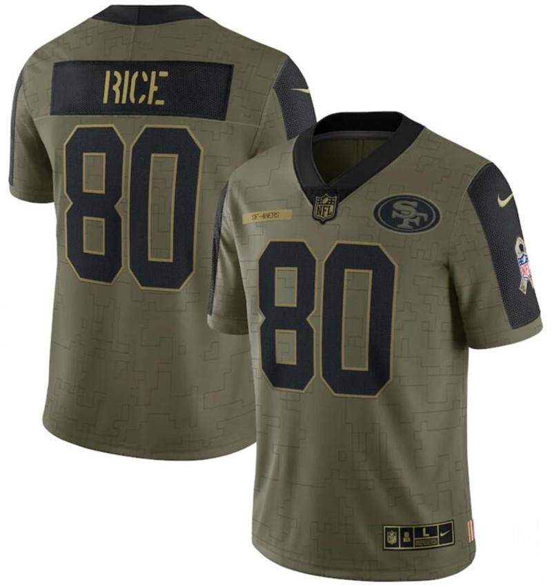 Nike 49ers 80 Jerry Rice Olive 2021 Salute To Service Limited Jersey