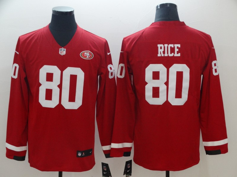  49ers 80 Jerry Rice Red Therma Long Sleeve Jersey