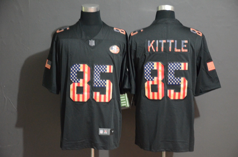 Nike 49ers 85 George Kittle 2019 Black Salute To Service USA Flag Fashion Limited Jersey