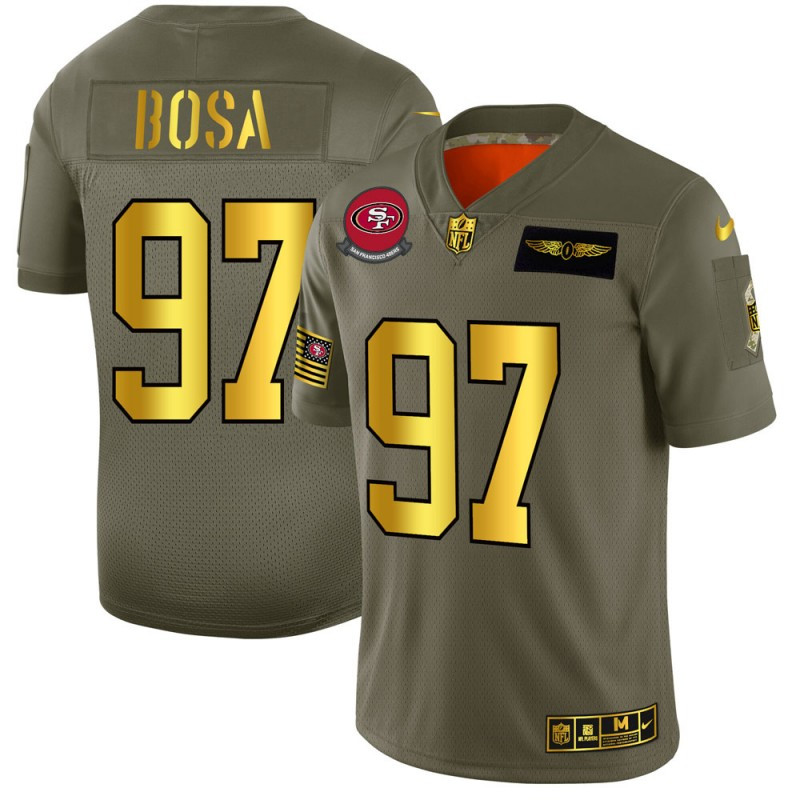 Nike 49ers 97 Nick Bosa 2019 Olive Gold Salute To Service Limited Jersey