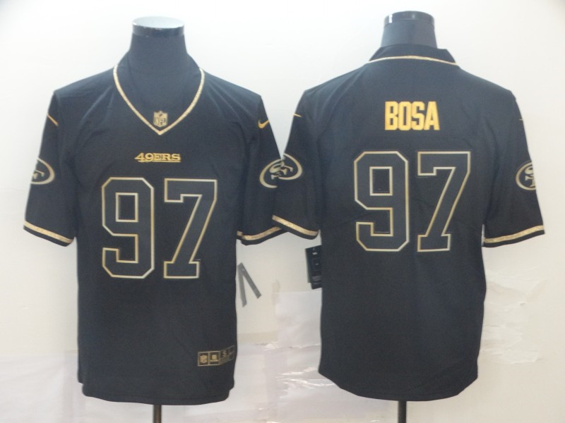 Nike 49ers 97 Nick Bosa Black Gold Throwback Vapor Untouchable Limited Jersey