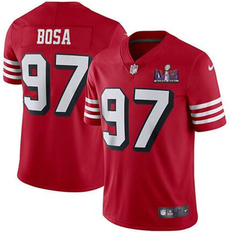 Nike 49ers 97 Nick Bosa Red 2024 Super Bowl LVIII Color Rush Vapor Untouchable Limited Jersey