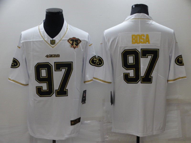 Nike 49ers 97 Nick Bosa White Gold 75th Anniversary Vapor Limited Jersey