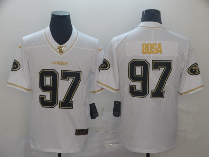 Nike 49ers 97 Nick Bosa White Gold Vapor Untouchable Limited Jersey