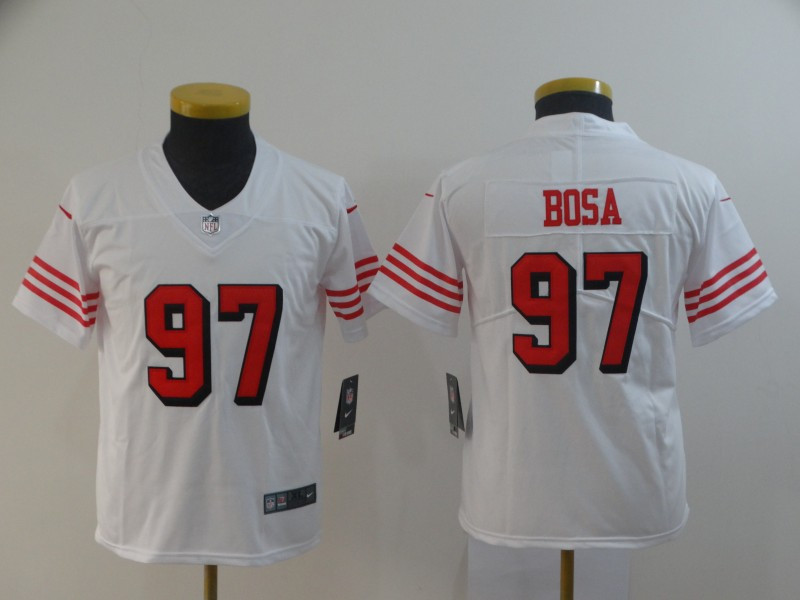 Nike 49ers 97 Nick Bosa White Youth 2019 NFL Draft First Round Pick Color Rush Vapor Untouchable Limited Jersey