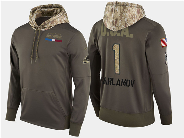  Aavalanche 1 Semyon Varlamov Olive Salute To Service Pullover Hoodie