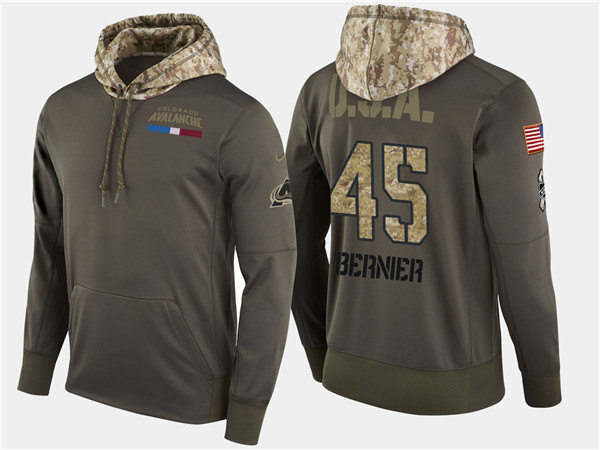  Aavalanche 45 Jonathan Bernier Olive Salute To Service Pullover Hoodie