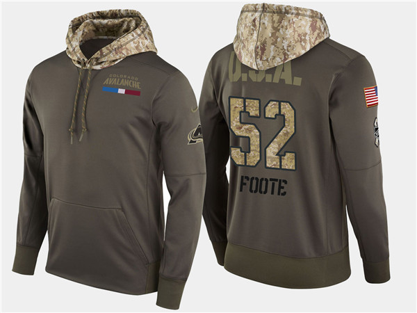  Aavalanche 52 Adam Foote Retired Olive Salute To Service Pullover Hoodie