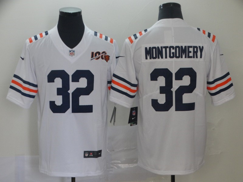 Nike Bears 32 David Montgomery White 2019 100th Season Alternate Classic Vapor Untouchable Limited Jersey