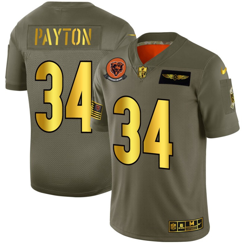 Nike Bears 34 Walter Payton 2019 Olive Gold Salute To Service Limited Jersey