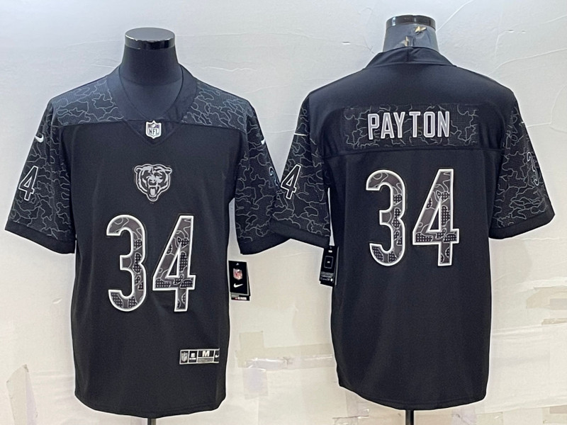 Nike Bears 34 Walter Payton Black RFLCTV Limited Jersey