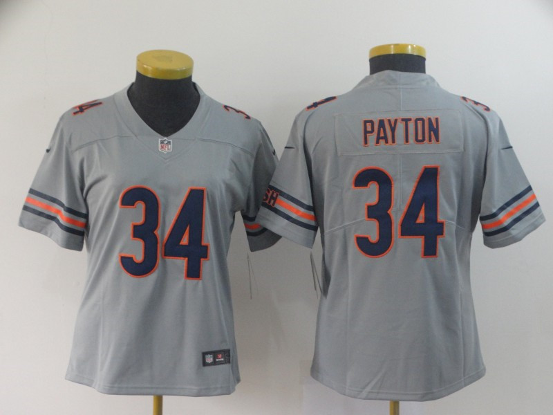 Nike Bears 34 Walter Payton Gray Women Inverted Legend Limited Jersey