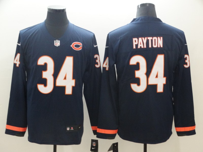  Bears 34 Walter Payton Navy Therma Long Sleeve Jersey