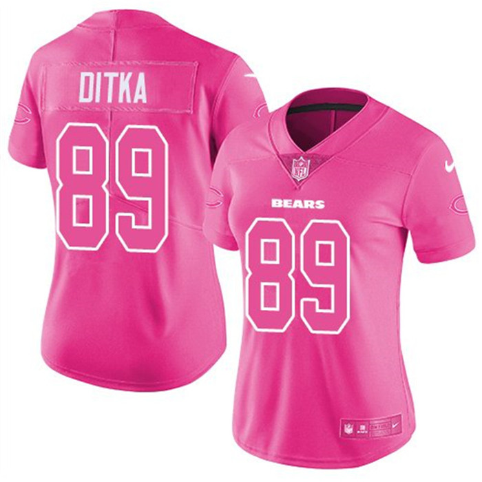  Bears 89 Mike Ditka Pink Women Rush Limited Jersey