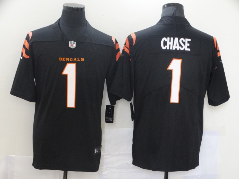 Nike Bengals 1 Ja'Marr Chase Black 2021 NFL Draft Vapor Untouchable Limited Jersey