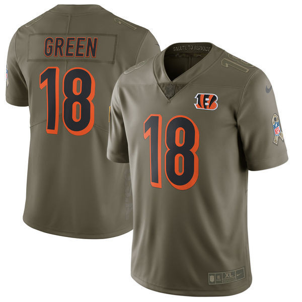  Bengals 18 A.J. Green Youth Olive Salute To Service Limited Jersey