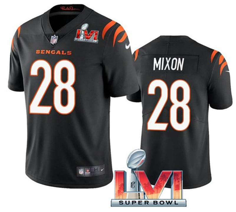 Nike Bengals 28 Joe Mixon Black 2022 Super Bowl LVI Vapor Limited Jersey