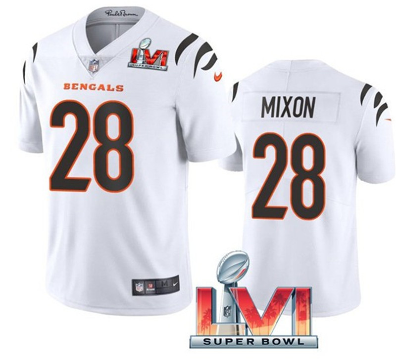 Nike Bengals 28 Joe Mixon White 2022 Super Bowl LVI Vapor Limited Jersey