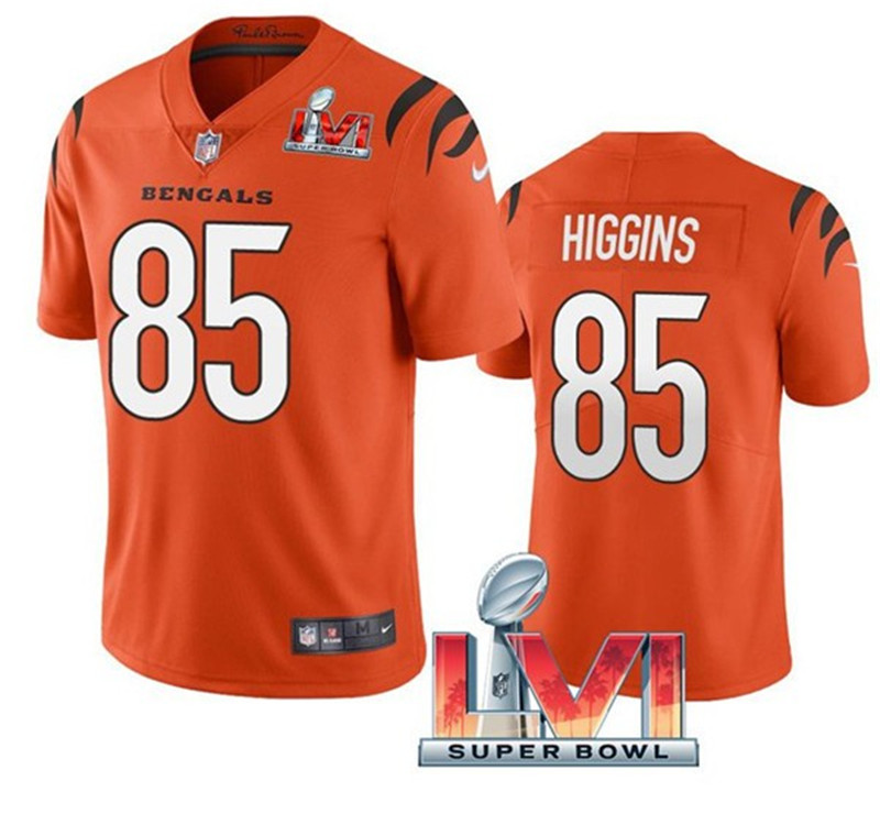 Nike Bengals 85 Tee Higgins Orange 2022 Super Bowl LVI Vapor Limited Jersey