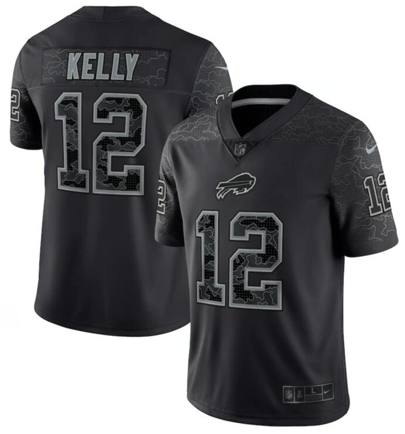 Nike Bills 12 Jim Kelly Black RFLCTV Limited Jersey