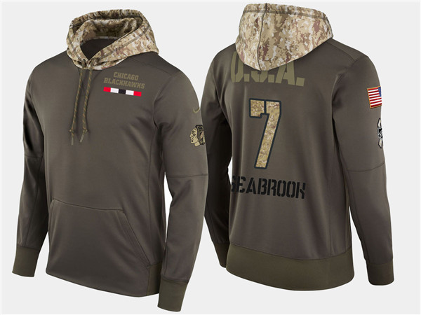  Blackhawks 7 Brent Seabrook Olive Salute To Service Pullover Hoodie