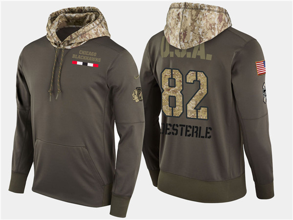  Blackhawks 82 Jordan Oesterle Olive Salute To Service Pullover Hoodie