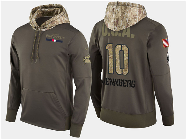  Blue Jackets 10 Alexander Wennberg Olive Salute To Service Pullover Hoodie