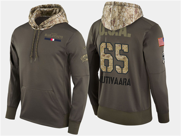  Blue Jackets 65 Markus Nutivaara Olive Salute To Service Pullover Hoodie