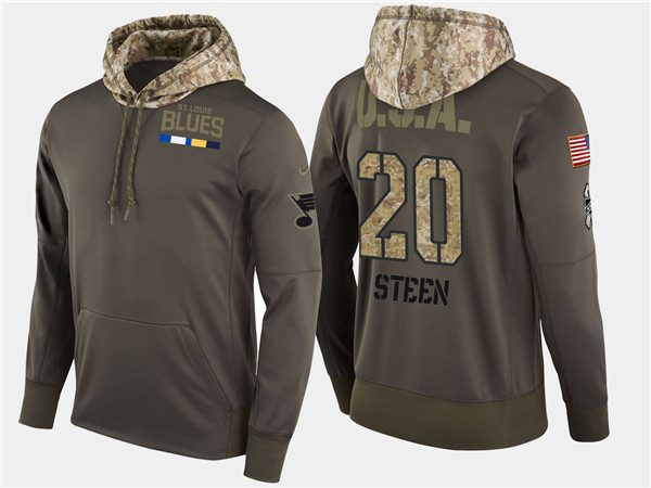  Blues 20 Alexander Steen Olive Salute To Service Pullover Hoodie