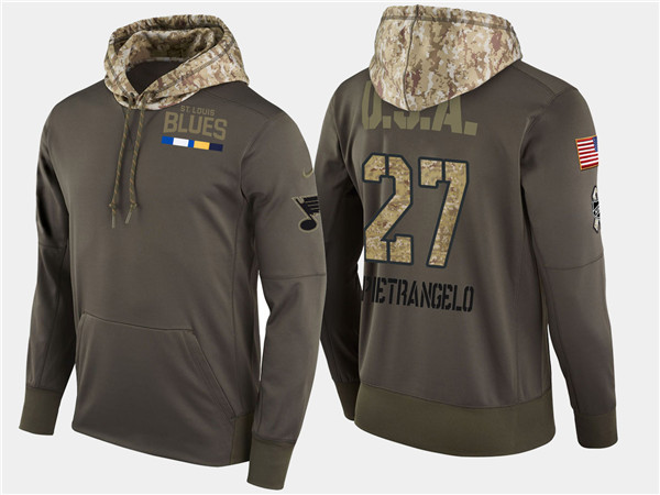  Blues 27 Alex Pietrangelo Olive Salute To Service Pullover Hoodie