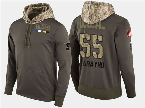  Blues 55 Colton Parayko Olive Salute To Service Pullover Hoodie