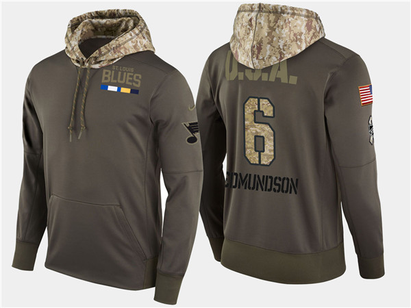  Blues 6 Joel Edmundson Olive Salute To Service Pullover Hoodie