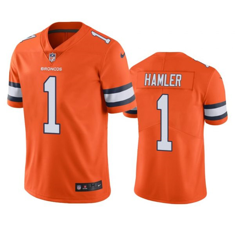 Nike Broncos 1 KJ Hamler Orange Color Rush Limited Jersey