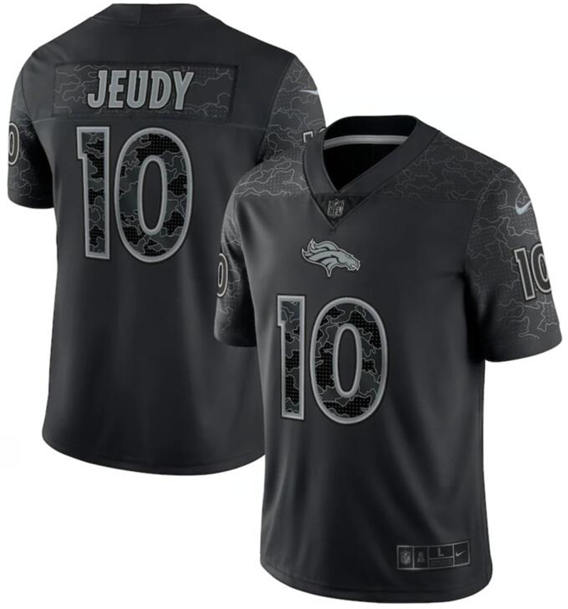 Nike Broncos 10 Jerry Jeudy Black RFLCTV Limited Jersey