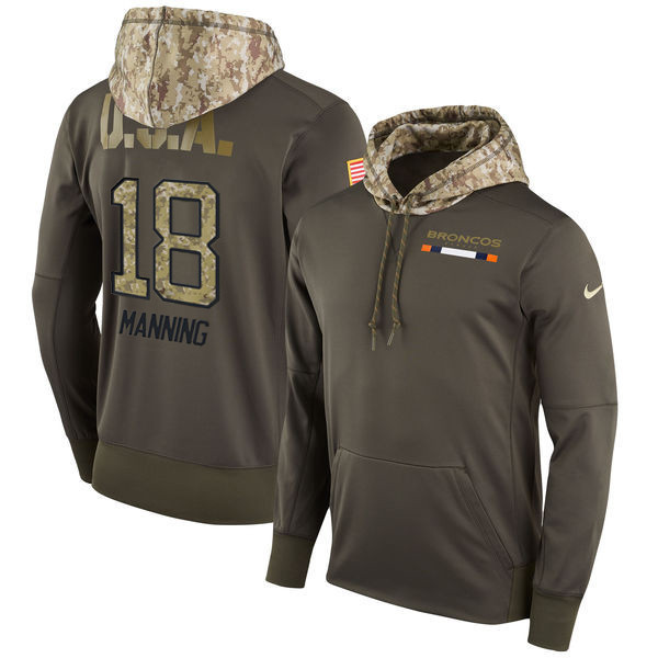  Broncos 18 Peyton Manning Olive Salute To Service Pullover Hoodie