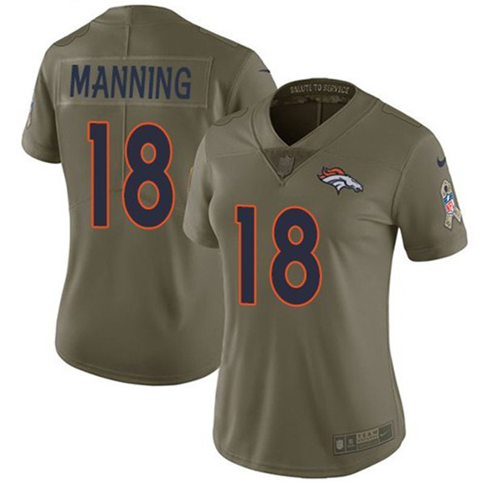  Broncos 18 Peyton Manning Olive Women Salute To Service Limited Jersey