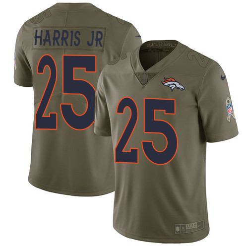  Broncos 25 Chris Harris Jr Olive Salute To Service Limited Jersey