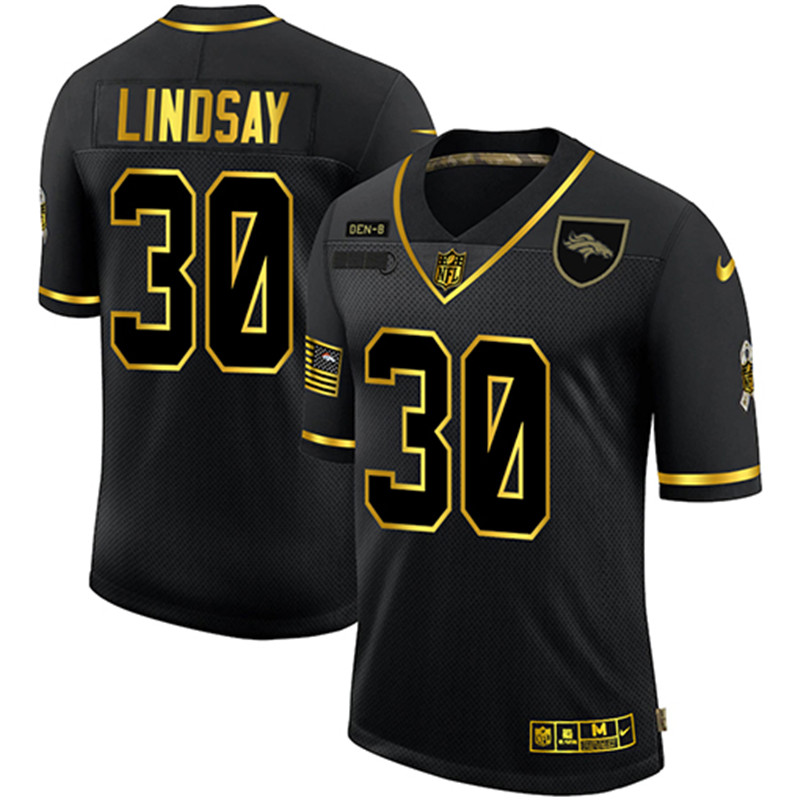 Nike Broncos 30 Phillip Lindsay Black Gold 2020 Salute To Service Limited Jersey