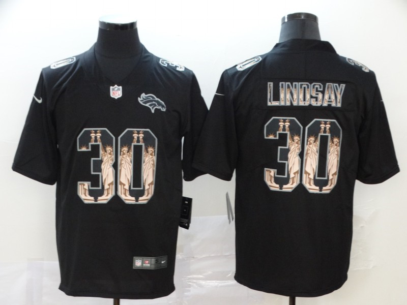 Nike Broncos 30 Phillip Lindsay Black Statue of Liberty Limited Jersey
