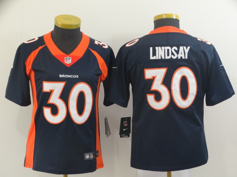 Nike Broncos 30 Phillip Lindsay Navy Women Vapor Untouchable Limited Jersey